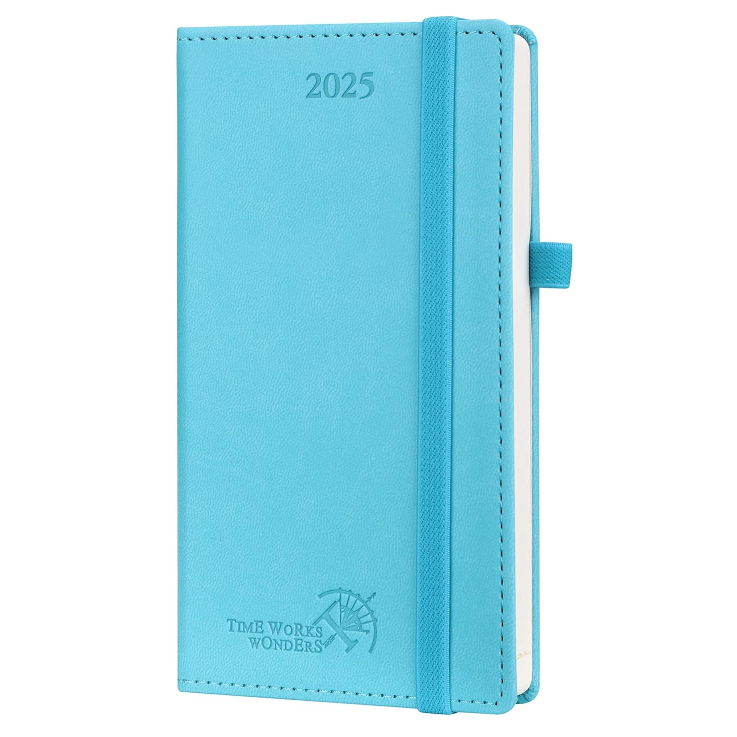 POPRUN Agenda 2025 Semana Vista Pequeña de Bolsillo 16,5 x 9 cm, Tapa Blanda en Agenda Semanal 12 Meses de Ene 2025 - Dic 2025, 1 Semana 2 Páginas, Papel Certificado FSC® 80 GSM, Azul Verde