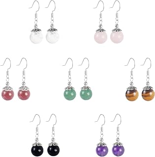 Genuine Stone Beaded Earrings 7 Pairs Dangle Earrings Chakra Earring Healing Crystal Lightweight Colorful Gemstone Earrings Gifts for Women Mom