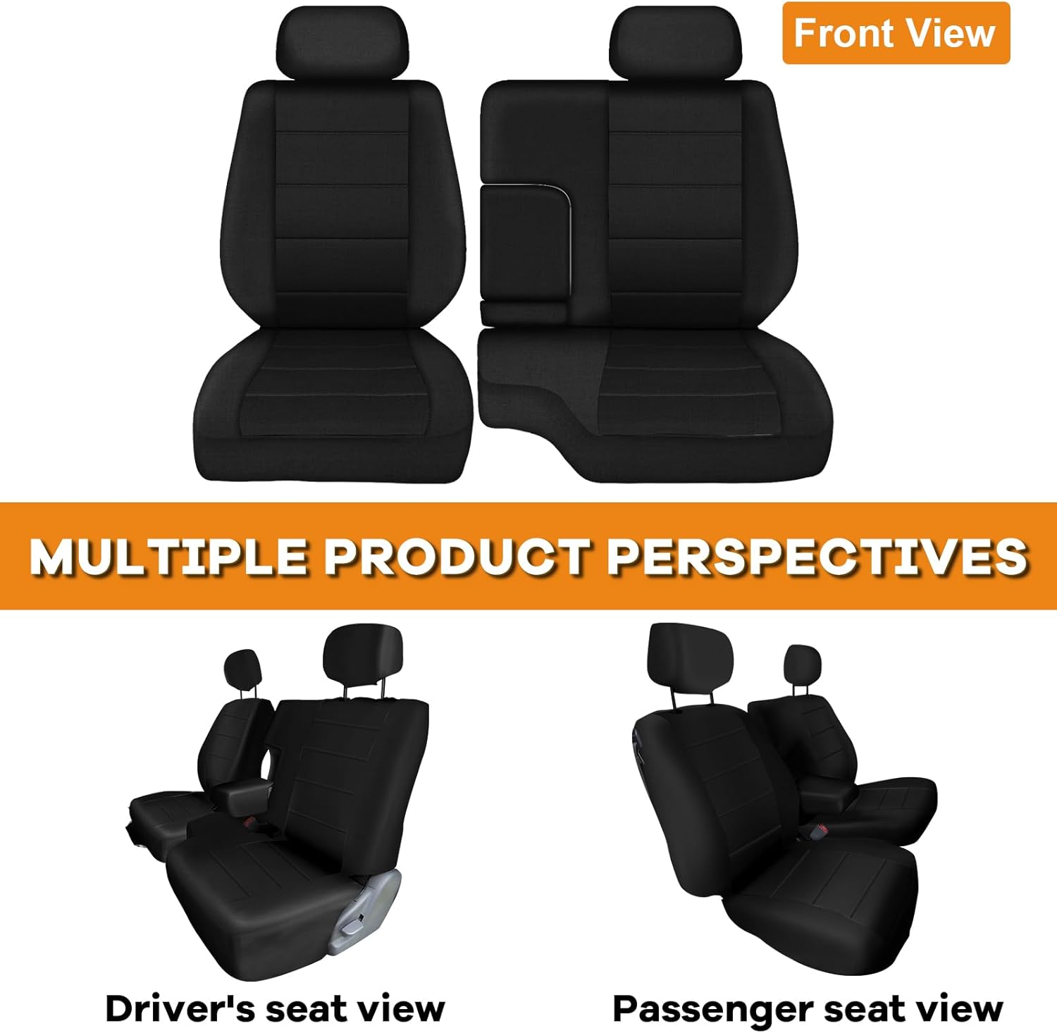 Truck Seat Cover Compatible with 1995-2000 Toyota Tacoma, Knitted Front Bench 60/40 Seat Covers with 2 Headrests and Center Console, Black