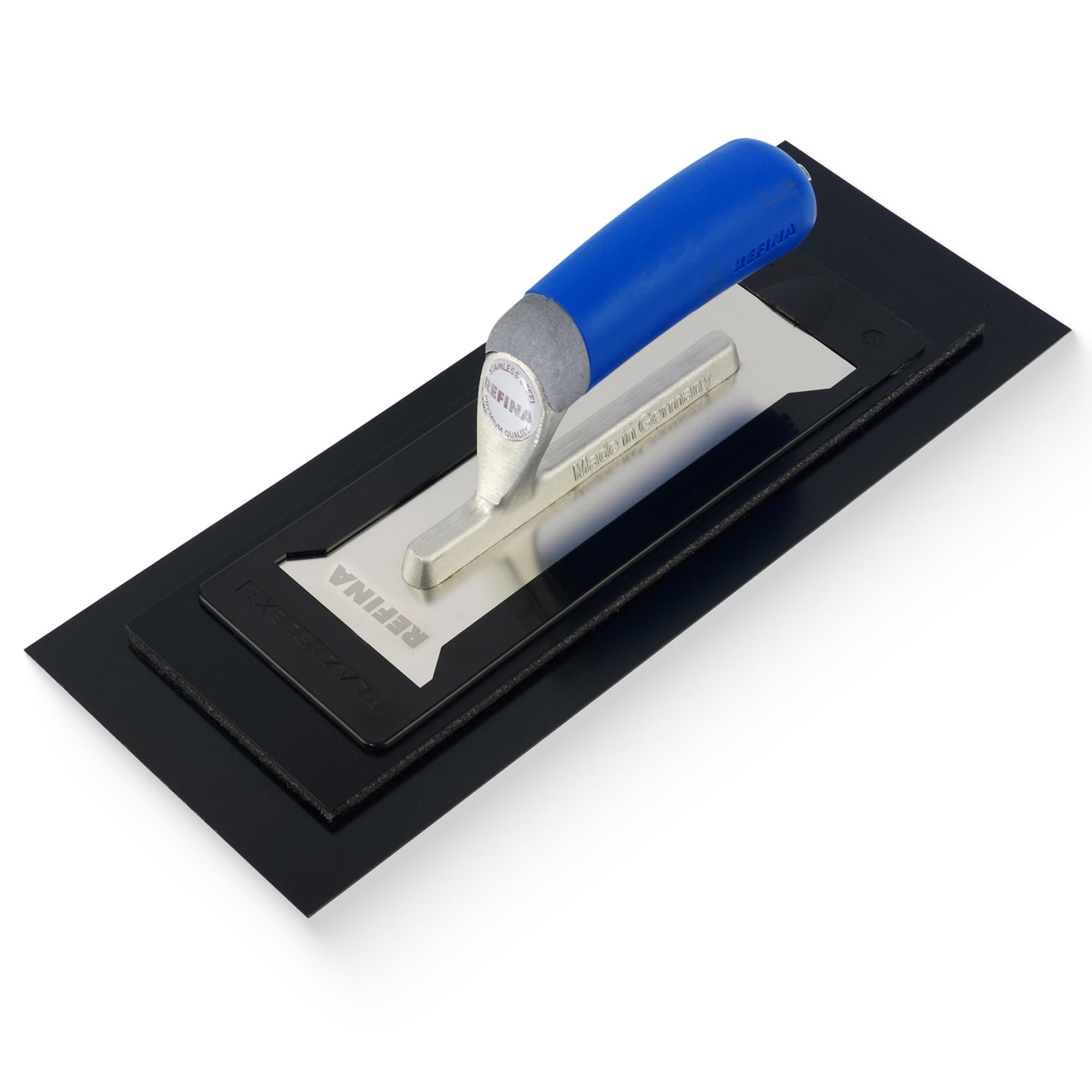Refina Black,Silver,Blue Plaziflex Plastering Trowel -14" X 5.5" (350Mm X 140Mm) 1Mm Foam Backed Plaster Trowel - Lightweight Interchangeable Plastering Tools For Gypsum Plaster & Skim Coat