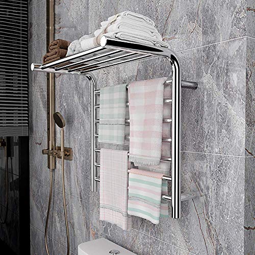 Calentador de Toallas de Pared de 7 Barras con Estante Superior, toallero eléctrico de 88 W para baño, Acero T