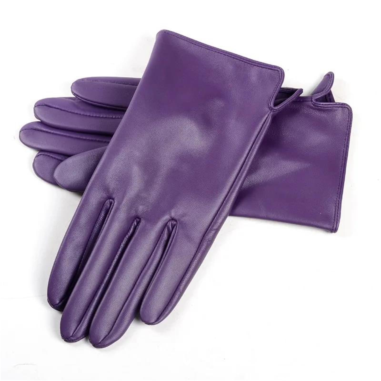 Guantes de piel de oveja auténtica morada para hombre, sin forro, abertura lateral, para pantalla táctil, mensajes de texto, conducción, moda