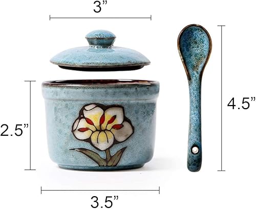 Miniatura 2 de 123Arts Cerámica Retro Flor Azúcar Sal Pimienta Tarro de Almacenamiento de Condimentos con Tapa Y Cuchara