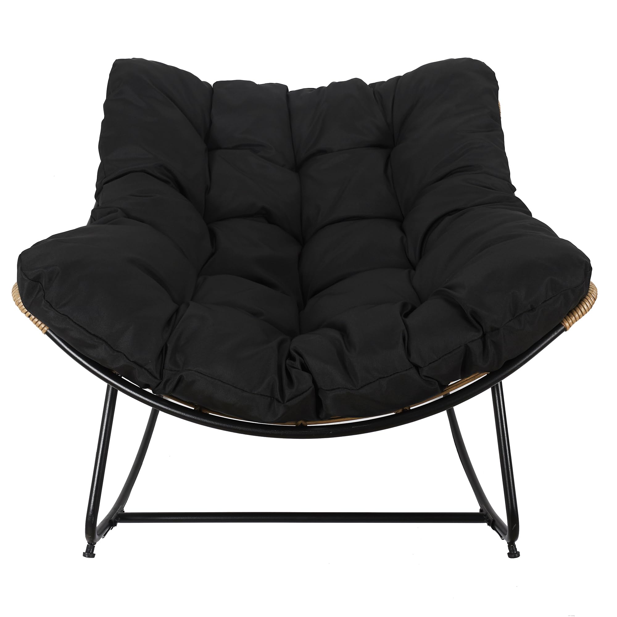 HOME DECO FACTORY, Fauteuil de Jardin à Bascule, Tulum, en Fer, Fauteuil Oeuf à Bascule de Jardin, Assise Capitonnée, Effet rotin résistant aux UV, Noir | Fer, fauteuil de jardin à bascule Tulum, assise œuf capitonnée, jardin ou terrasse, noir