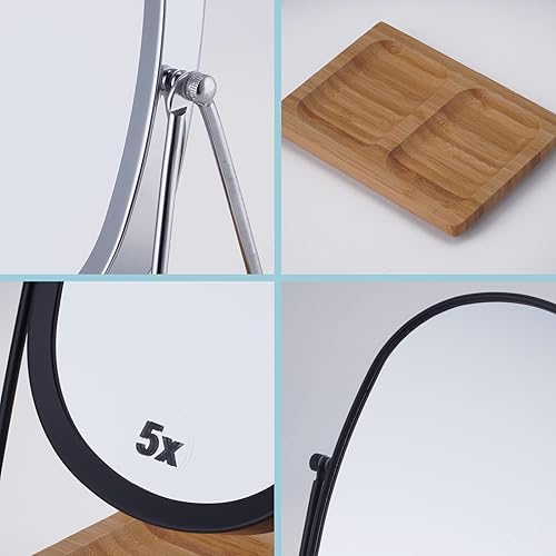 Miniatura 8 de JOYOEIKON Espejo de maquillaje clásico de doble cara 5X y 1X con aumento y soporte de mesa con rotación de 360 espejo cosmético de escritorio bronce