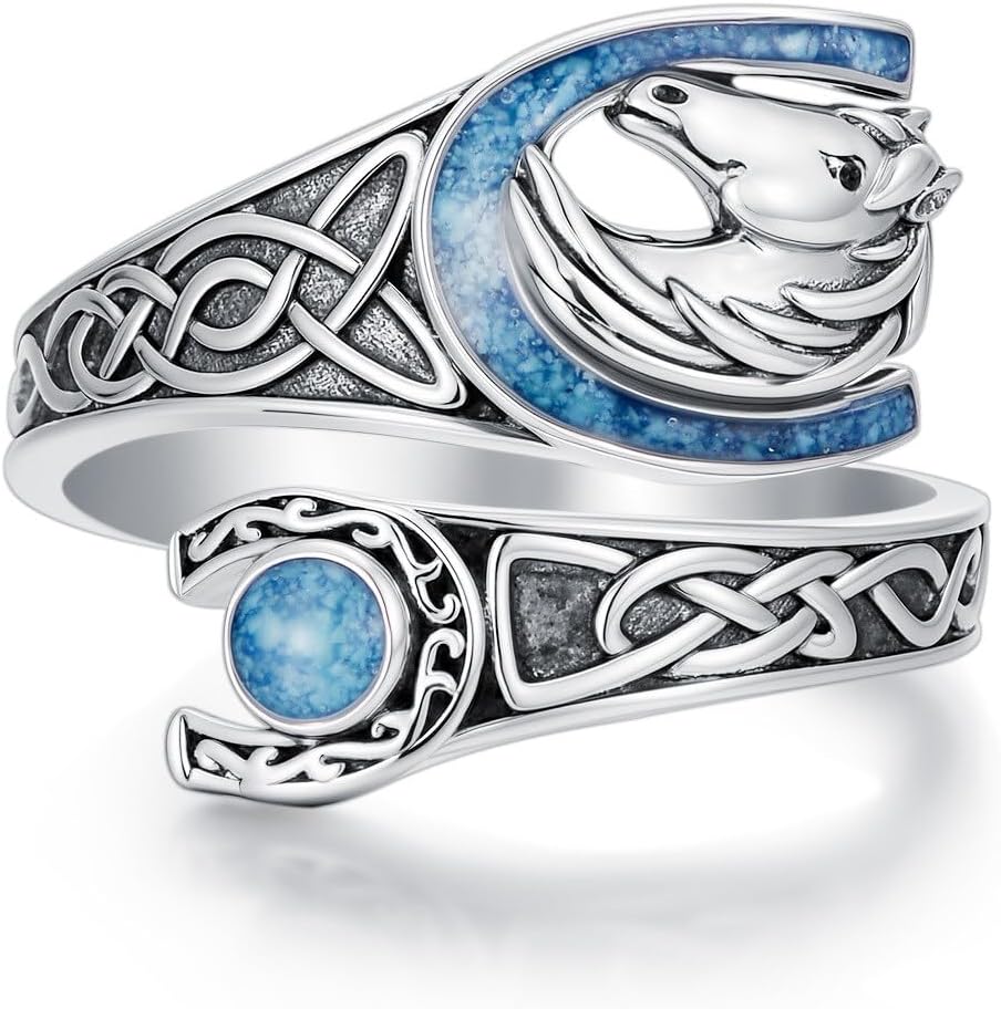 Midari Sun and Moon/Bee/Celtic/Life of Tree/Lotus Spoon Ring for Women 925 Sterling Silver Adjustable Ring Open Ring for Women Men Halloween Birthday Gift