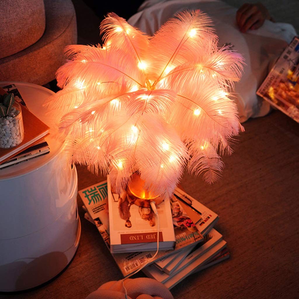 Lámparas de Mesa Lampara mesita noche Pluma púrpura de la lámpara lámpara de mesa de noche for el dormitorio niños de la lámpara cumpleaños de la boda de la vendimia de Deco luz del escritorio de meta