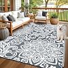 Findosom Waterproof Outdoor Rug 6′ x 9′ – Reversible Mandala Outdoor Plastic Straw Rug, Durable Foldable Patio Rug for RV, Deck, Balcony, Backyard, Picnic, Porch, Camping, Beach, Gray