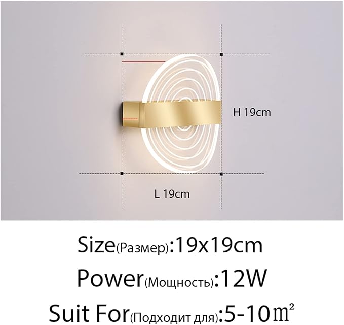 UDIIX Muur licht, Wandkandelaars, acryl LED-wandlampen compatibel met woonkamer slaapkamer bedverlichting lamp armatuur schans (kleur: goud 25cm 12w, maat: koel wit) (Color : B Gold 19cm 12w, Size : Cool photo 2