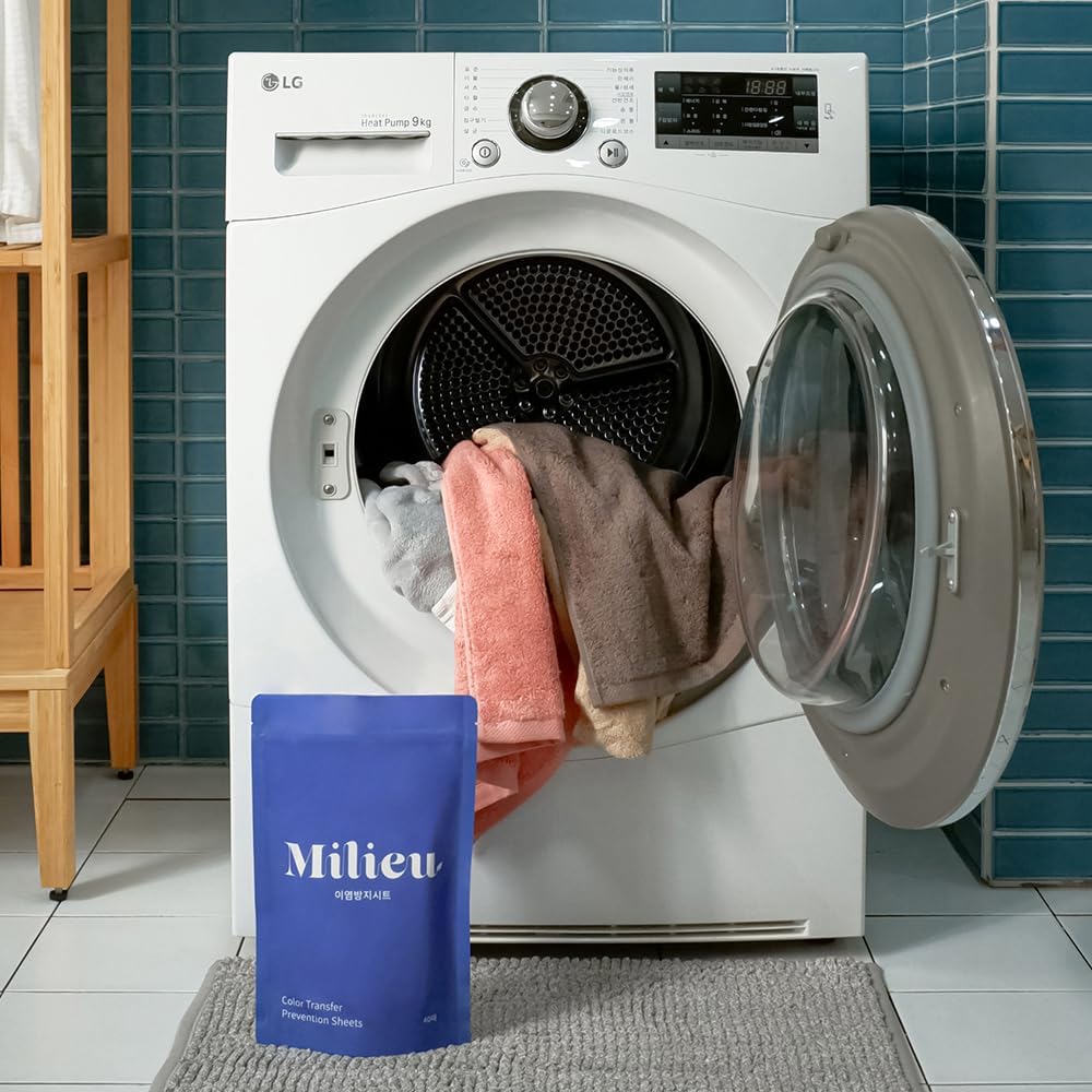 Milieu Laundry Color Transfer Prevention Sheet (40sheets) 10.6oz. Strong Absorption, No Color Dye, Safe Ingredients
