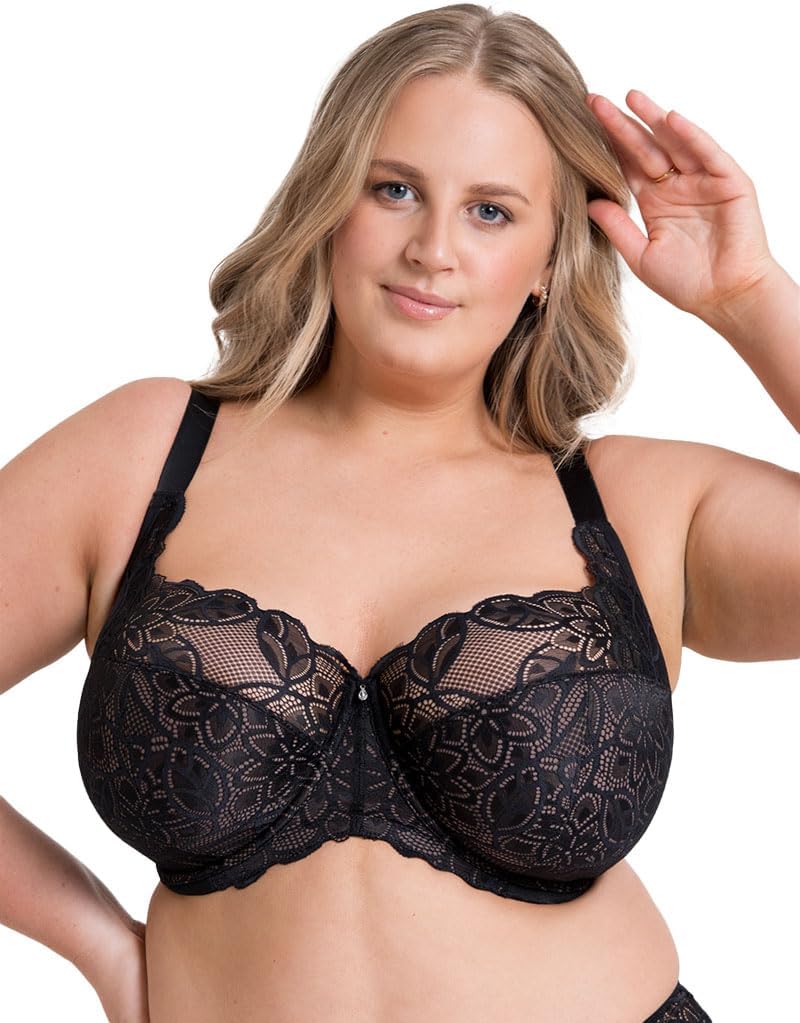 Curvy Kate Lovelace Full Cup Bra Non Padded Side Support Bras Lace Lingerie Black/Taupe