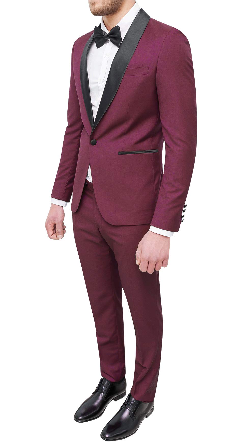 Abito Uomo Sartoriale Bordeaux Slim Fit Vestito Smoking Elegante Cerimonia