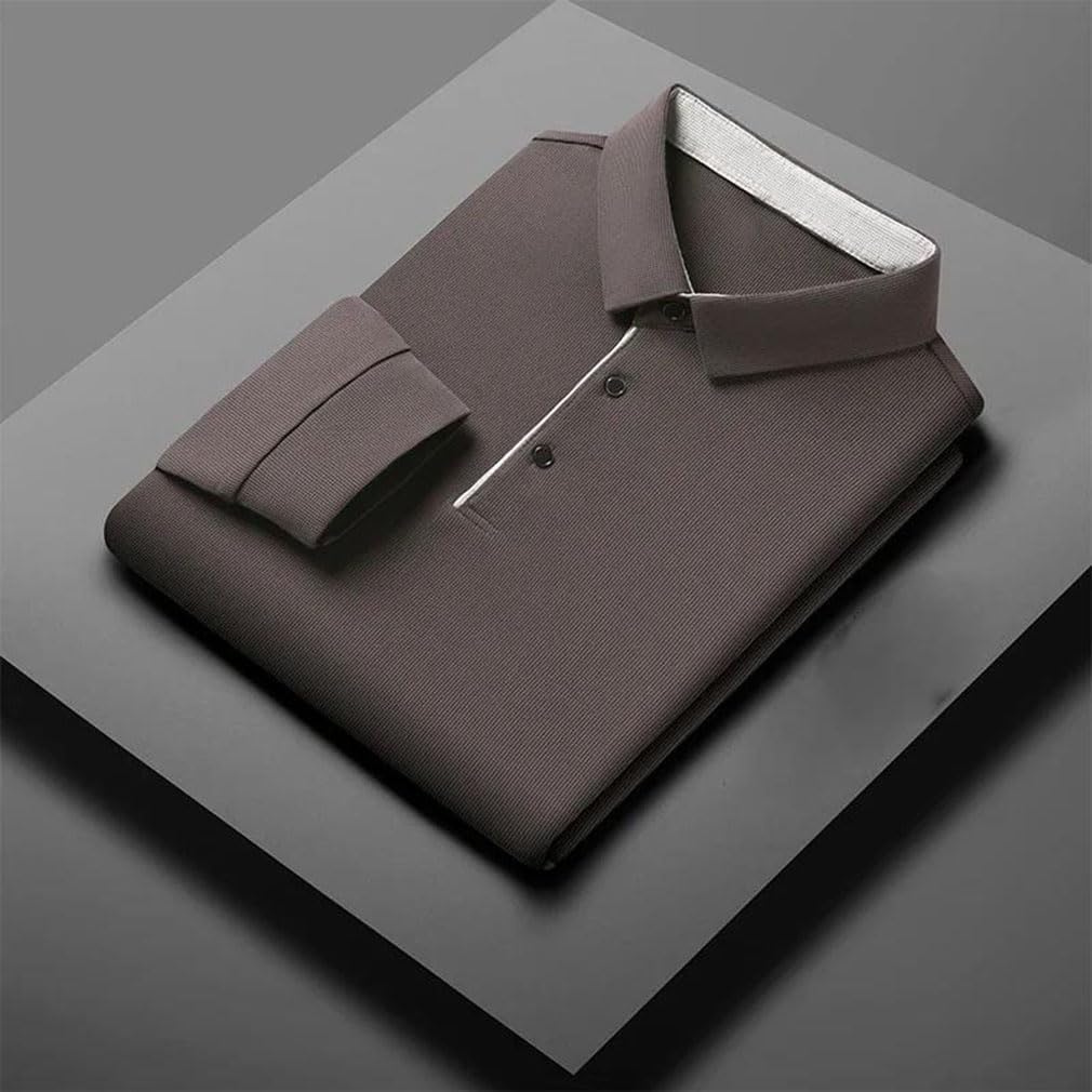 Men's Business Casual Long Sleeve Solid Color Polo Shirt Fashionable Warm Four Seasons All-Match Top