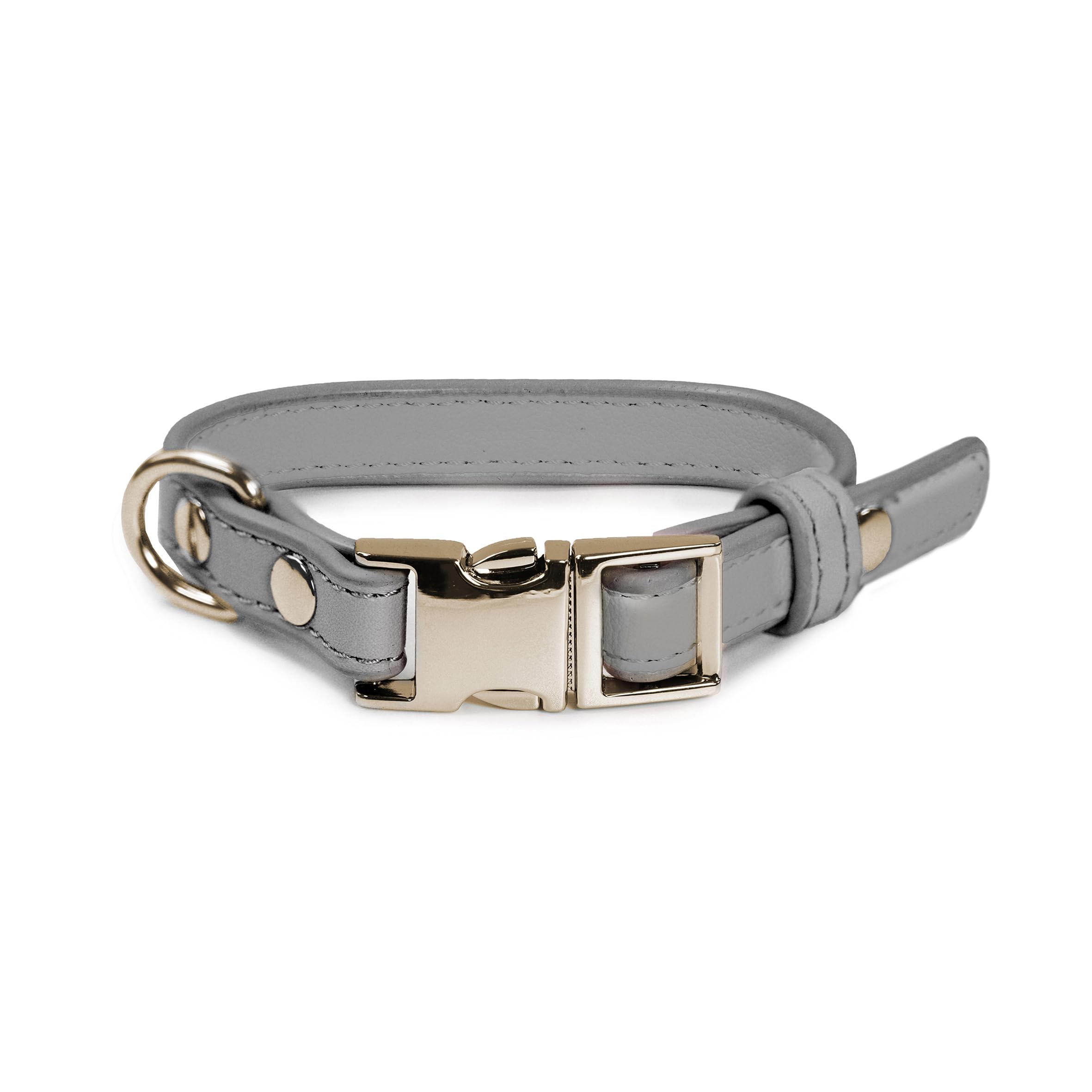 Record - London Dog Collar - Made of Faux Leather - With Metal Buckle and Metal Hook Ring - Size XXS - 1.5cm - Circumference 22-30cm - Grey