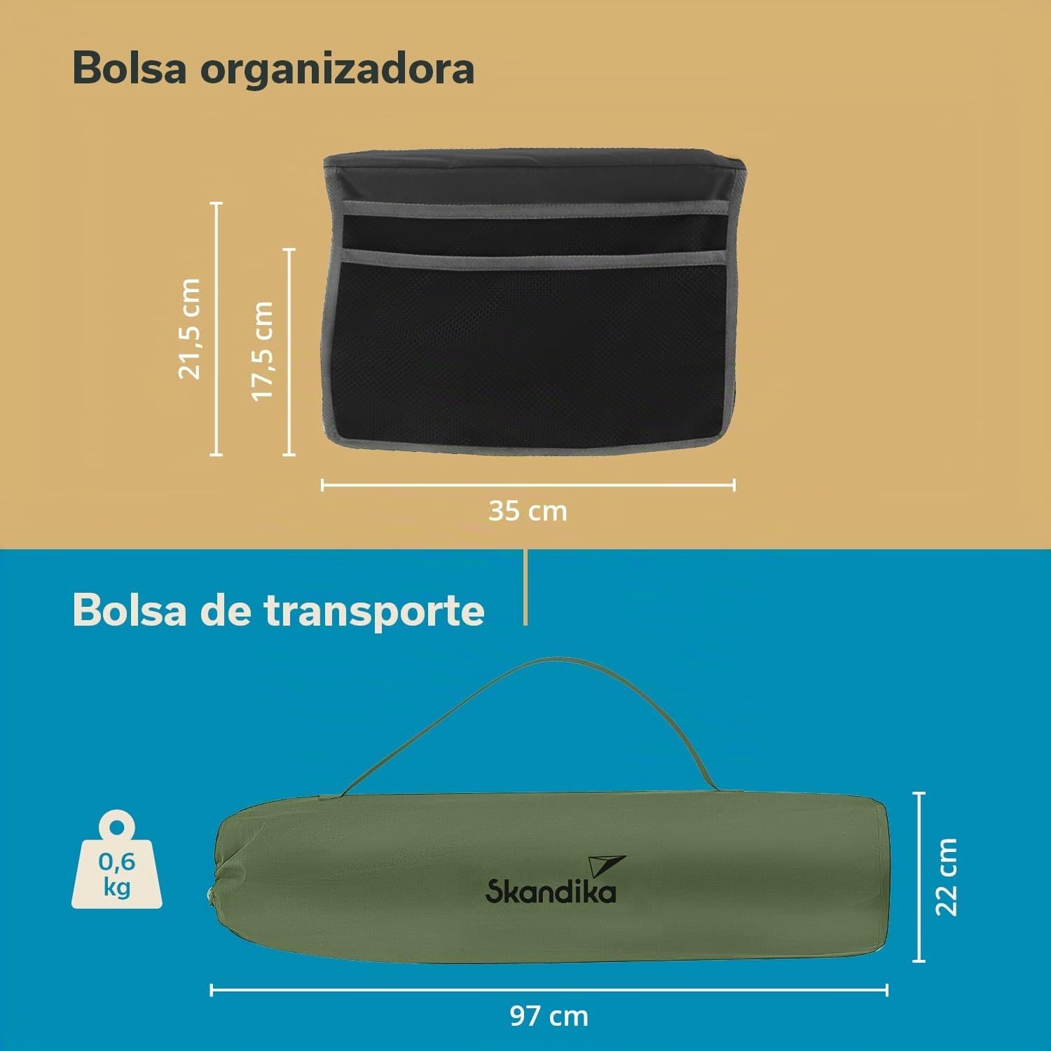 skandika Relax Comfort Silla de Camping - cómoda, Plegable y con portabebidas - máx. Peso Usuario de 150 kg - Bolsa de Transporte (Verde/Gris)