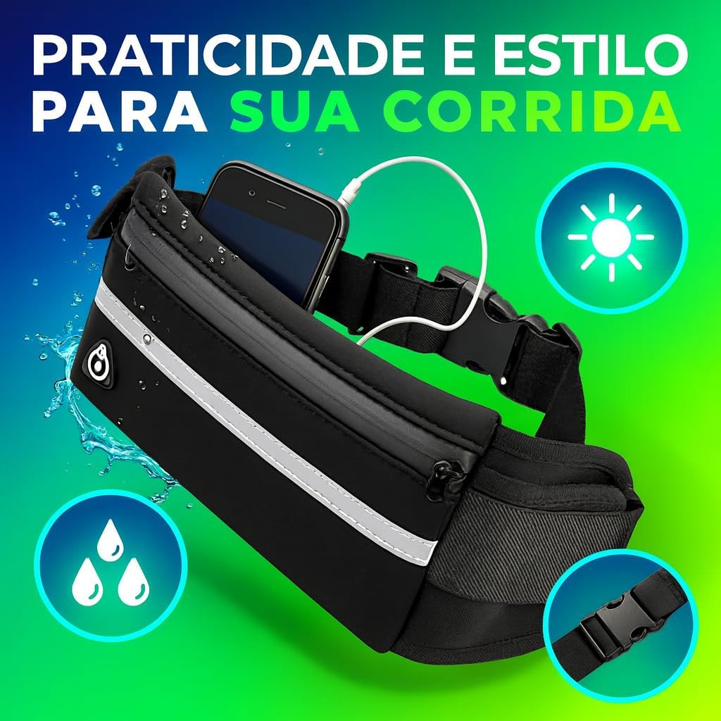 Pochete Slim Fitness Corrida Academia Porta Celular Bike Preta para Corrida de Trilha e Acampamento Masculina Feminina Impermeável Esportiva