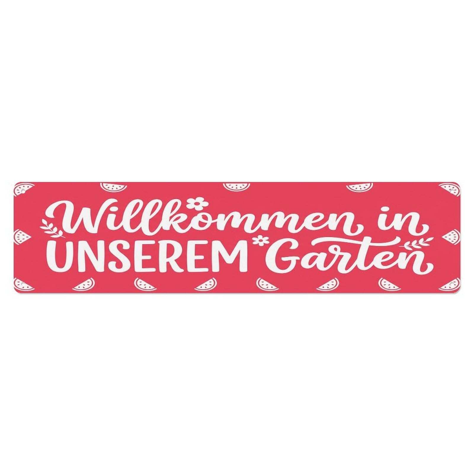 Vintage Welcome to Our Garden Watermelon Pink Metal Tin Sign