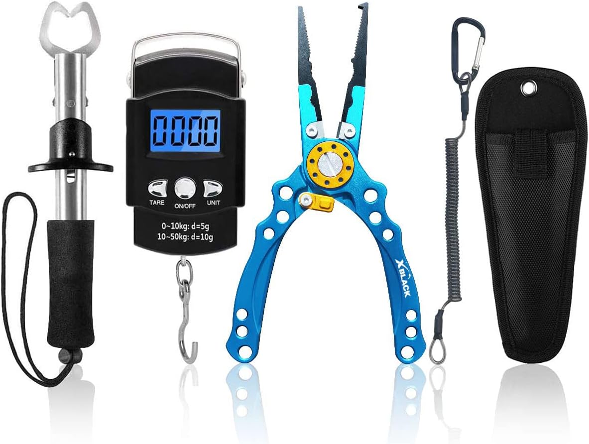 XBLACK Fishing Tool Kit Fishing Pliers Fish Gripper Fishing Scale Fish Grip Tools Set Saltwater Resistant Fishing Gear