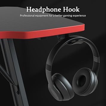 Gaming Desk, Computer Desk with Carbon Fiber Surface, Z Shaped Gaming Table PC Gaming Workstation Home Office Desks with Headphone Hook (39 inch, Red)