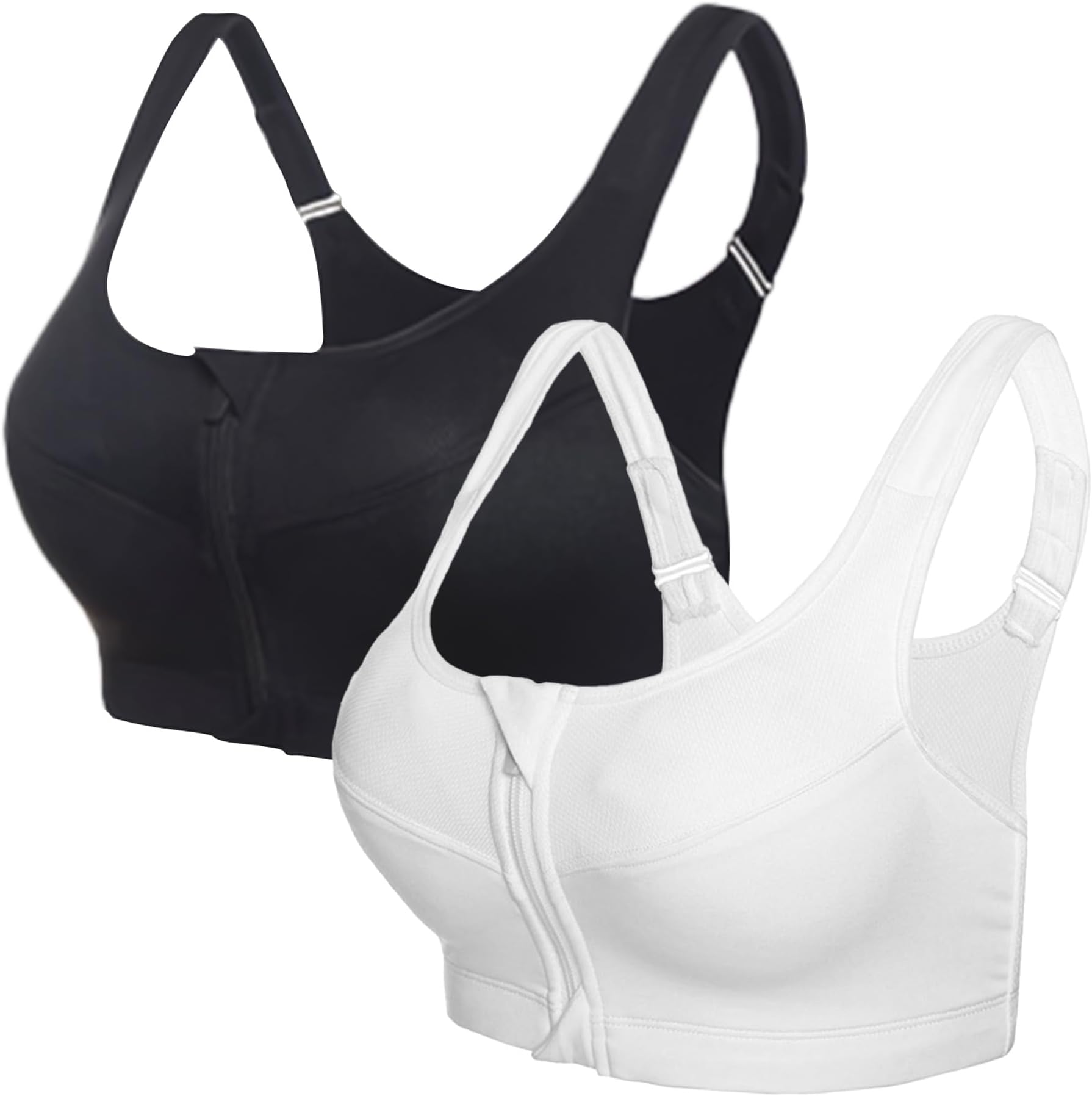 High Impact Zip Front Sports Bra, Full Coverage, Non Wired, Comfort, Womens Workout Bra (2 PCS)