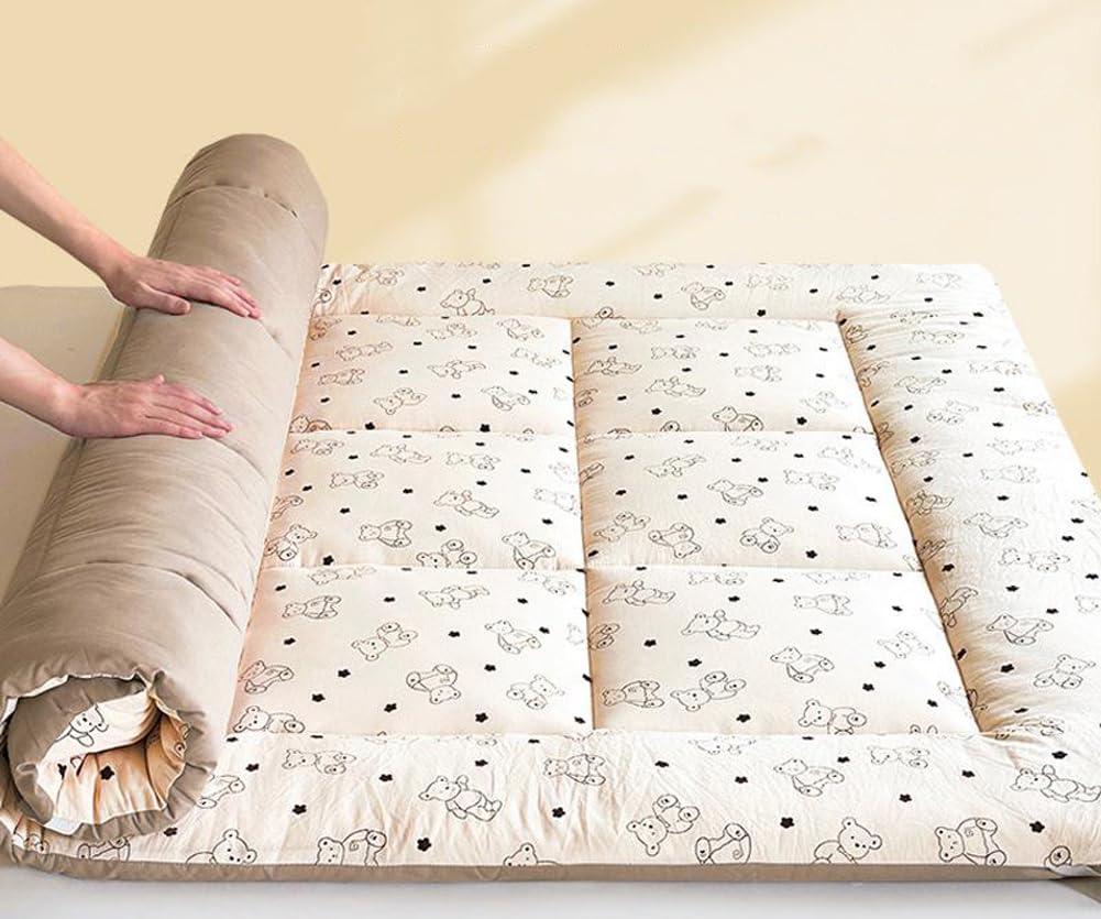 Colchón de futón japonés para dormir, acolchado, plegable, portátil, enrollable, para camping, cama de invitados para camping, viajes (beige, 120 x 200 cm)