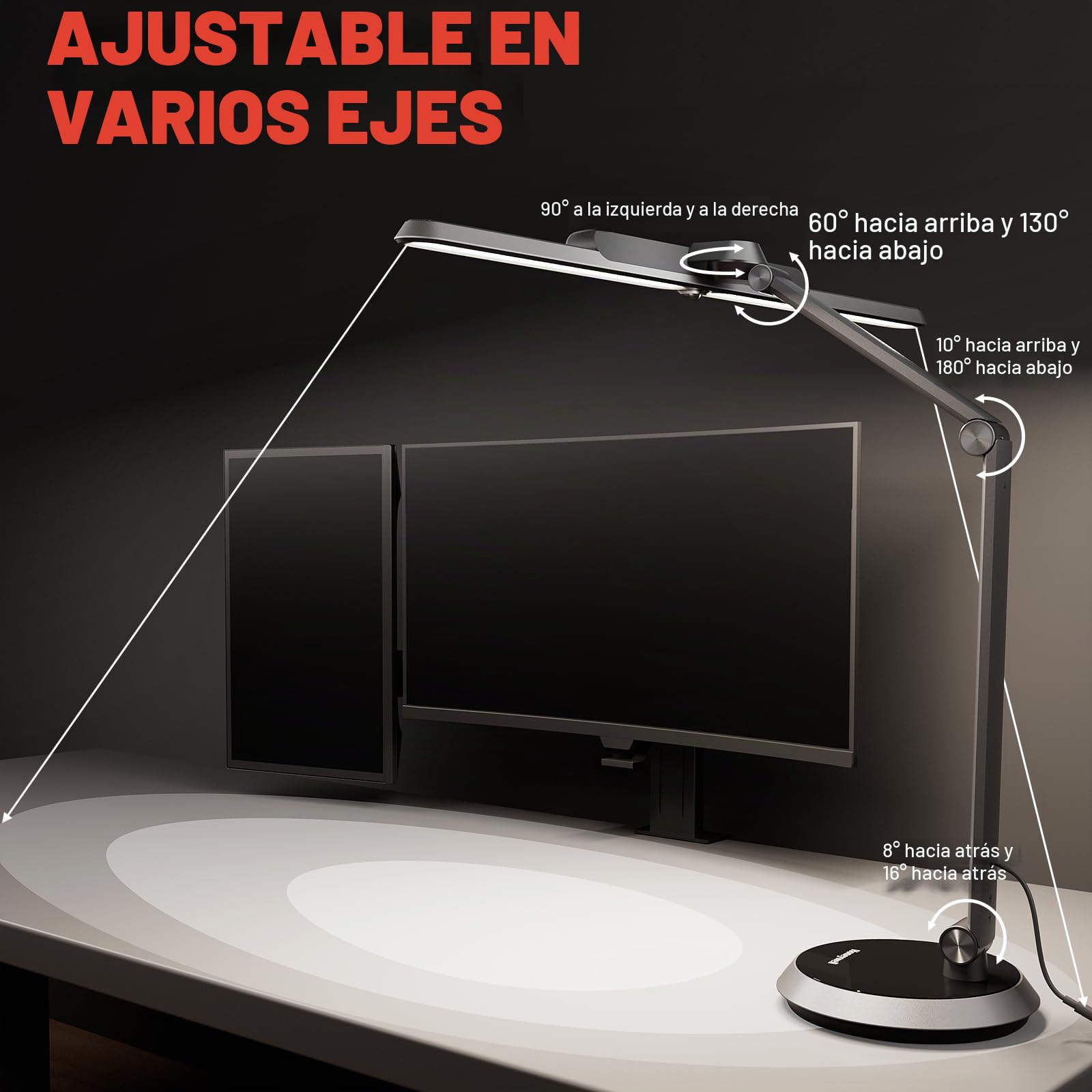 Honeywell Lámpara escritorio LED regulable H9 Sunturalux sensor movimiento | 1000LM, 2700K-5000K, cuidado ocular, RG0 baja luz azul, regulación continua, lámpara para escritorio, estudio y ordenador