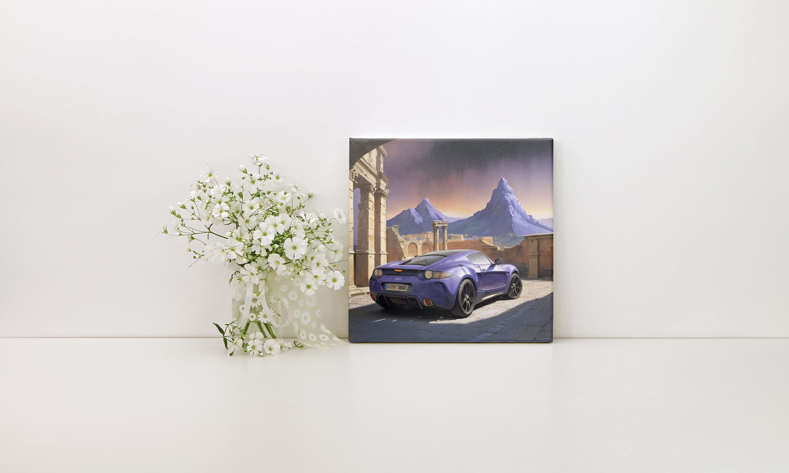 KREATIONS Stylish Abstract Oil Painting Canvas Wall Print in the Style of Flammarion and Wileman with Roman City and Sci-Fi Motif 50 x 50 cm Canvas Print