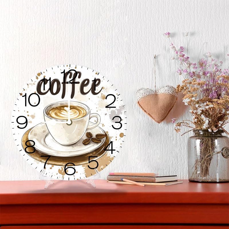 Miniatura 5 de Coffee Time - Reloj de pared, reloj analógico de cuarzo silencioso sin tictac, reloj náutico retro de madera con números arábigos, relojes de pared