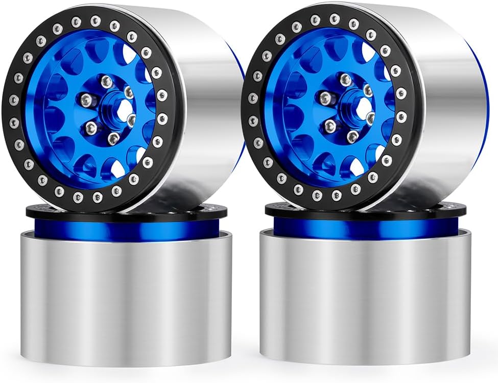 MOHERO 4Pcs 2.2" Beadlock Wheels - 45mm CNC Wider Wheel Rims for 1/10 RC Crawlers Axial Wraith RR10 SCX10 Capra 90046 90048 D90 CC01 TRX4 TRX6 Redcat Gen8,Blue