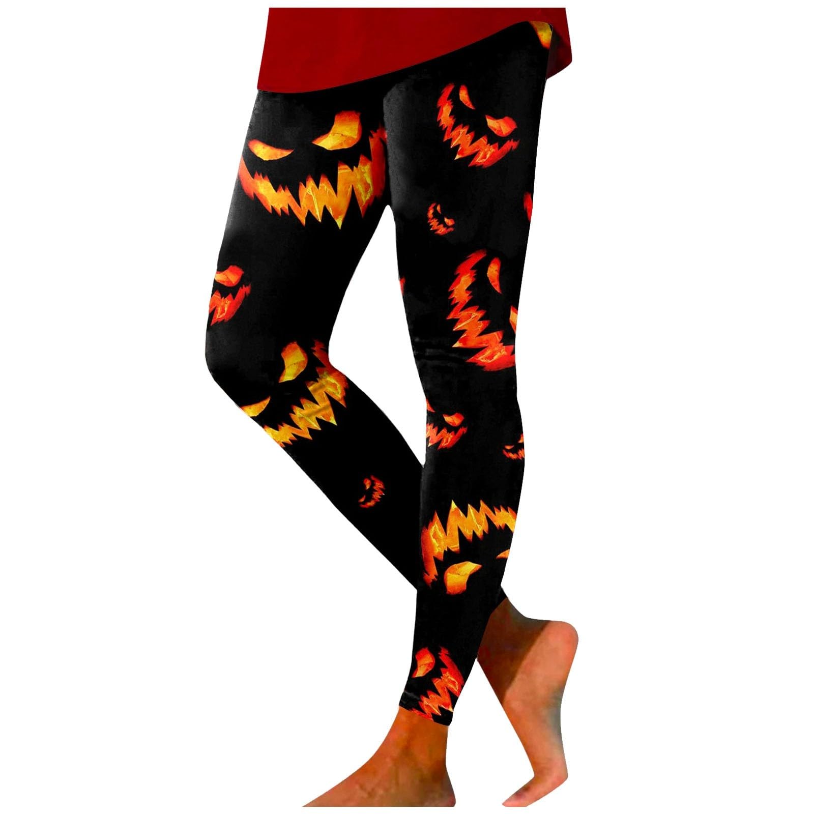 Halloween Leggings Damen - Kürbis Gesicht Mit Bauchkontrolle