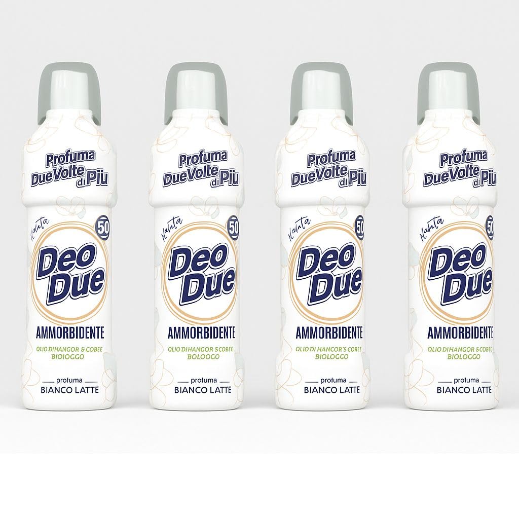 Ammorbidente Concentrato Biologico, Profumo Bianco Latte, con Olio di Mandorle Dolci, 50 Lavaggi (x4 Flaconi)