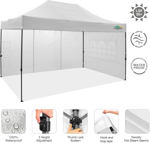COBIZI Pop Up Gazebo with Sides 3m x 4.5m,Heavy Duty Gazebo with 4 Sidewall,UPF 50+ Waterproof Windproof Party Event Shelter Marquee,Outdoor Garden Gazebo Tent with Carry Bag (3x4.5m,White) - 2