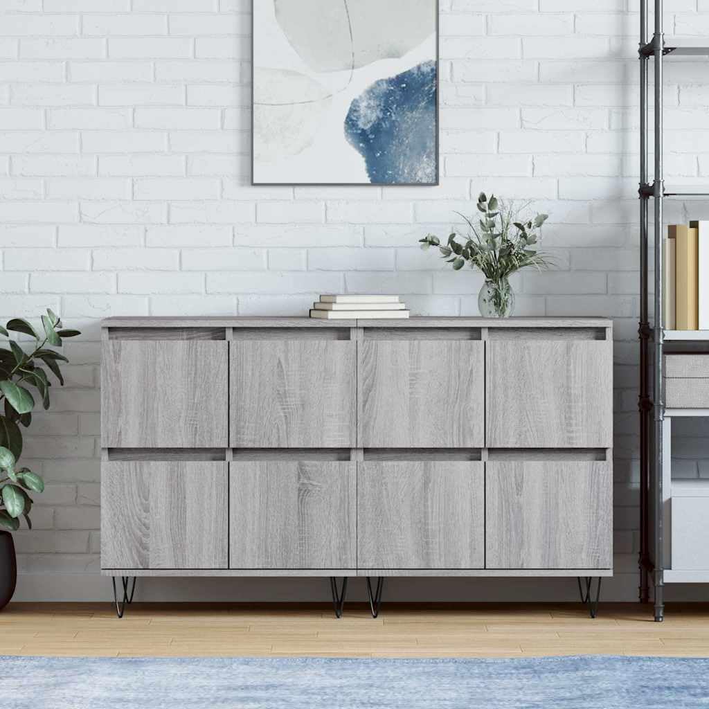 Buffet Salon et Salle à Manger, Enfilade Style Classique 2 Pièces, Meuble de Rangement en Bois d'Ingénierie et Métal, 120 x 35 x 70 cm, Couleur Sonoma Gris