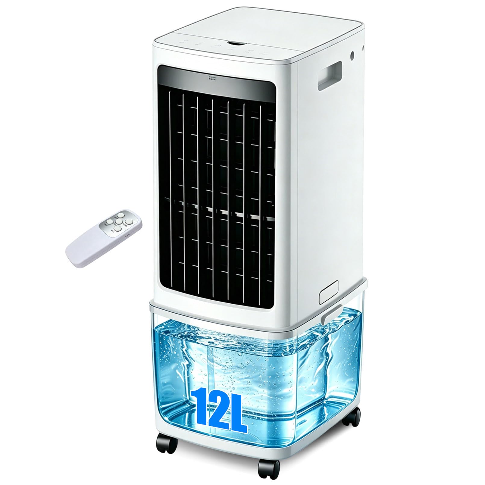 12L Portable Air Conditioners,65W Evaporative Air Cooler with Remote 3-side Air Intake 60°/120° Oscillation Bladeless for Home Office,Bedroom Kitchen