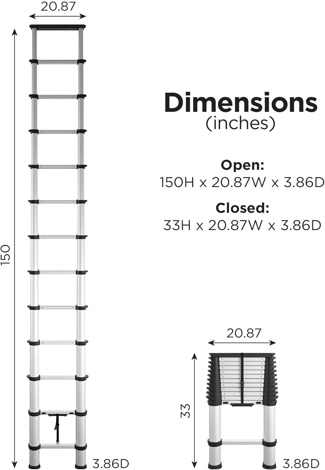 Cosco SmartClose Telescoping Ladder - 16 ft, 300 lb. Capacity, ANSI Type 1A, Aluminum - Safe, Compact, Stable