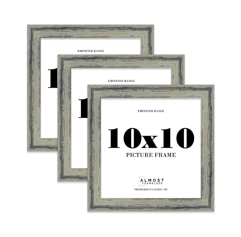 10x10" Cream Picture Frame - Rustic Wood Industrial Effect Photo Frame for Wall Display, Ideal for Posters, Prints & Home Décor, Wall Hooks and Kickstand, 32mm Edge - 3 Pack
