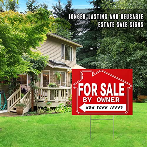 For Sale By Owner Yard Sign (3 Pack), 18" X 14" Double-Sided Yard Signs With Metal H Stakes，For Sale By Owner Signs For Real Estate, Perfect For Home Owners Real Estate Directional Arrows Signs, House For Sale Signs，Weather-Proof,Red #TOP6