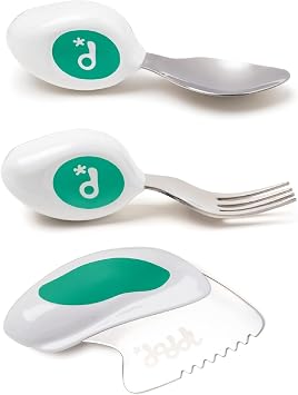 doddl Toddler Utensils, Ergonomic Fork Spoon and Knife Set for Self Feeding, Stainless Steel Silverware for 1-3 Year Olds, BPA Free, Dishwasher Safe Aqua