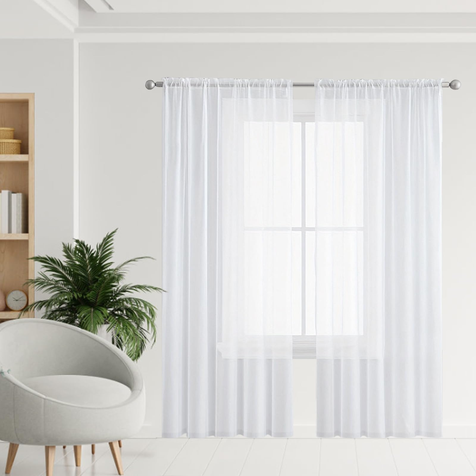 Rideau voilage 250 x 220 cm blanc semi-transparent pour salon et chambre d'enfant