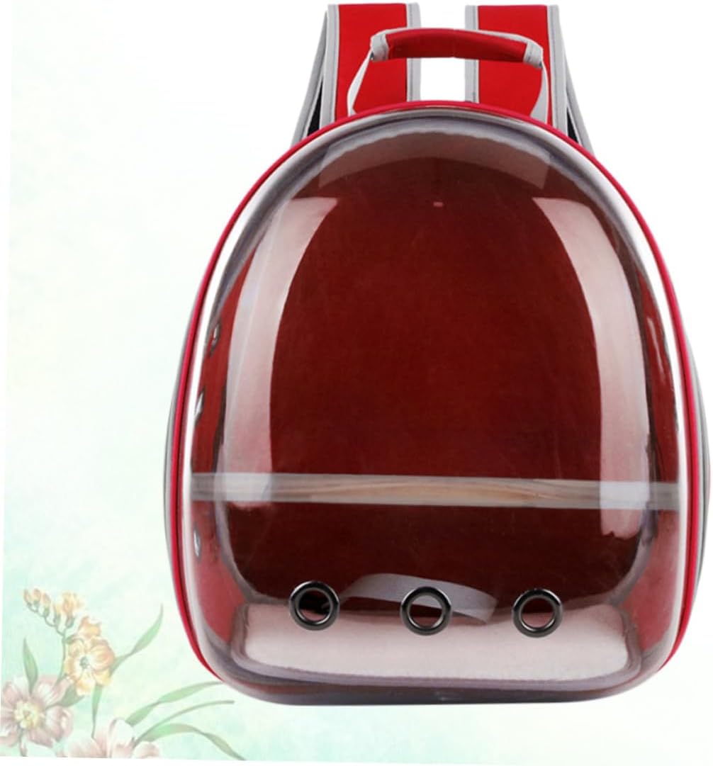 Mikikit Portable Parrot Backpack Carrier with Breathable Design and Wooden Stand for Outdoor Travel Red Space Capsule Pet Carry Bag