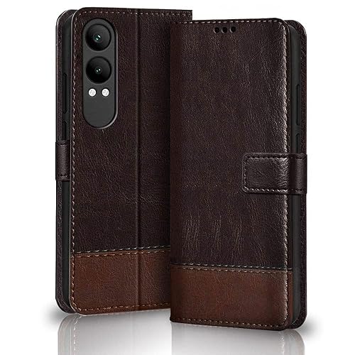 TheGiftKart Flip Back Cover Case for OnePlus Nord CE 4 Lite 5G | Dual-Color Leather Finish | Inbuilt Stand & Pockets | Wallet Style Flip Cover for OnePlus Nord CE4 Lite (Faux Leather, Coffee & Brown)