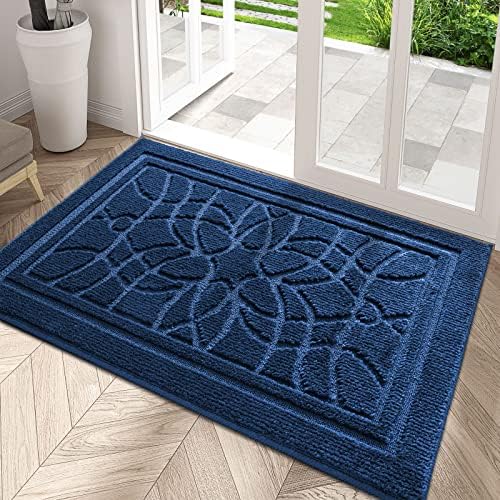 DEXI Front Door Mat for Home Entrance, 24"x36" Non-Slip Absorbent Floor Mats Low-Profile Washable Doormat for Entryway, Garage, Patio, Navy