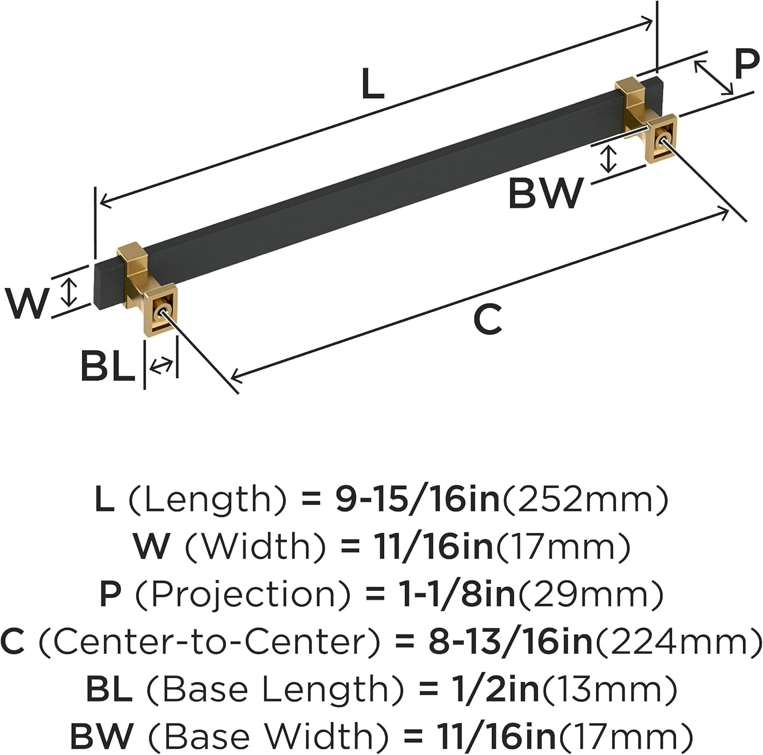 Amerock Overton 8-13/16 inch (224mm) Center-to-Center Brushed Matte Black/Champagne Bronze Cabinet Pull, BP36684BMBCZ