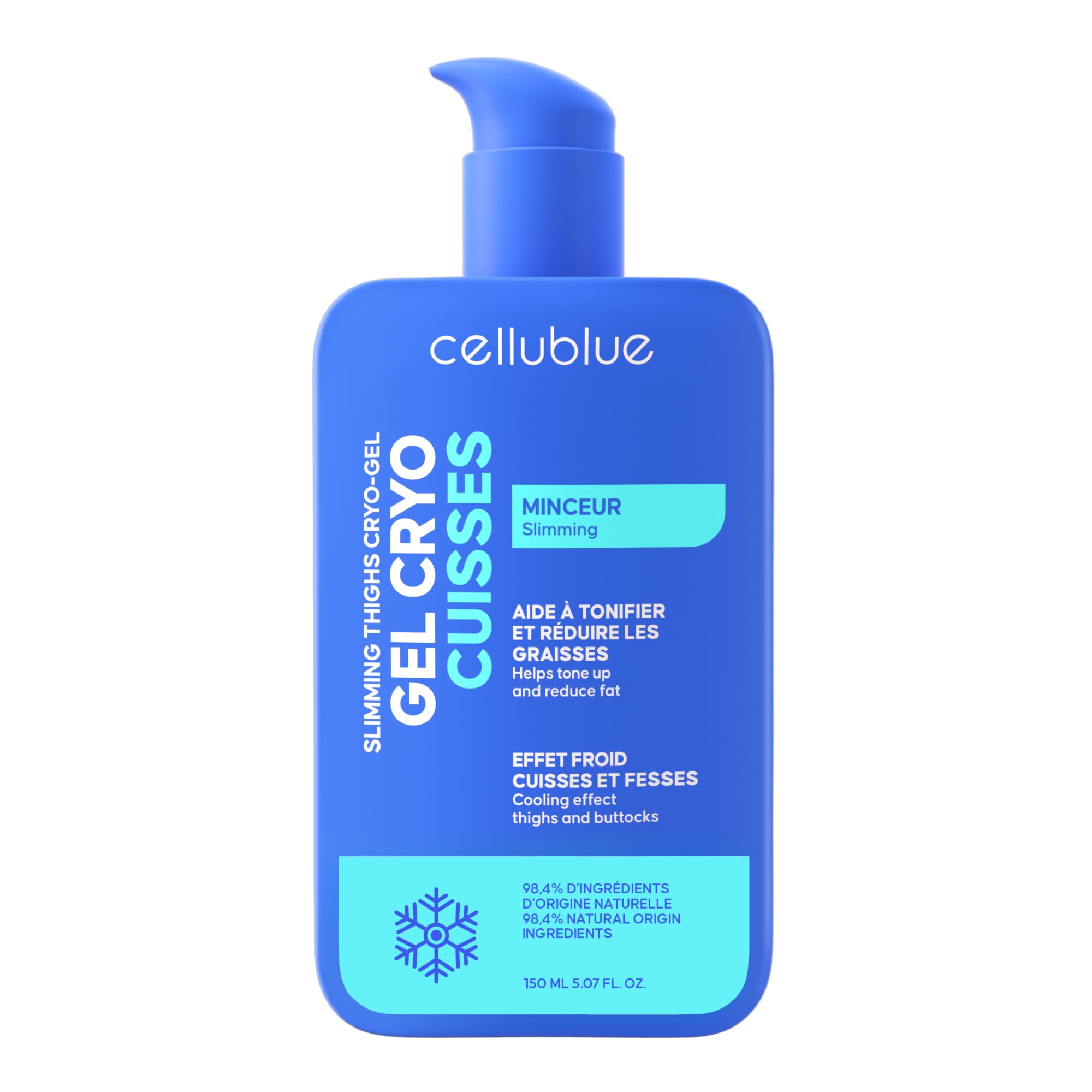 Gel Minceur Cryo Cuisses Cellublue – Effet froid intense – Action ciblée pour des cuisses affinées, résultats rapides – Marque experte depuis 12 ans (150 ml)