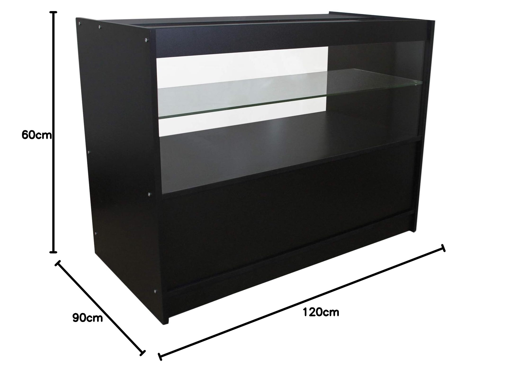 MonsterShop - Gemini Set 3 Mostradores Mesas de Recepción Mueble Oficina Mostradores Peluqueria Comercial Expositor| Negro | 120cm (Anchura) x 60cm (Profundidad) x 90cm (Altura)