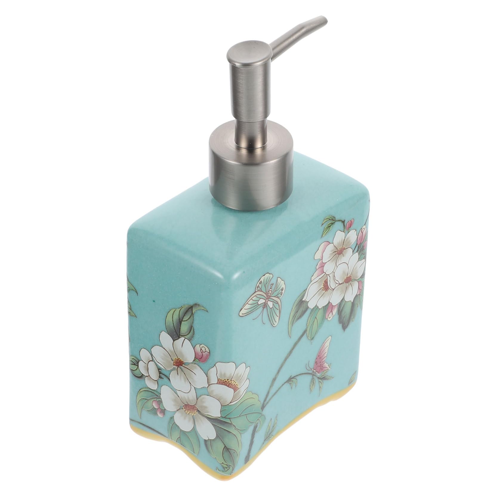 UKCOCO Dispensador de Jabón Cerámico con Bomba Reutilizable para Baño Botella Recargable para Champú y Loción Diseño Vintage Verde Fruta para Ducha y Cuidado Personal