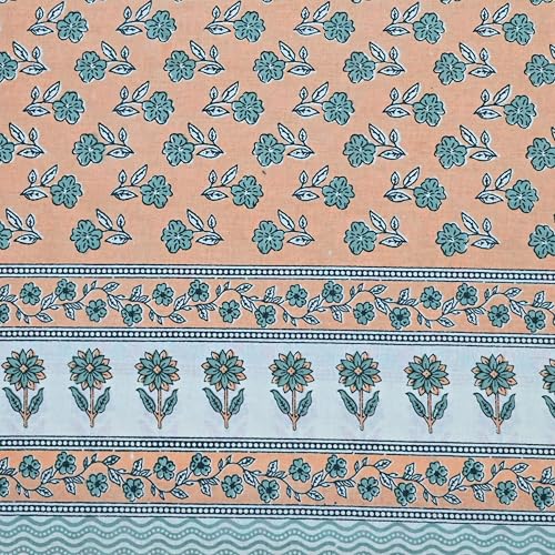 Image of 100% Cotton Single Bedsheet with 1 Pillow Cover | 240 TC Pure Cotton Flat Bed Sheet | Traditional Jaipuri Printed Bedding Set | Soft & Breathable | 60 x 90 Inch (Rangmahal Single 10)