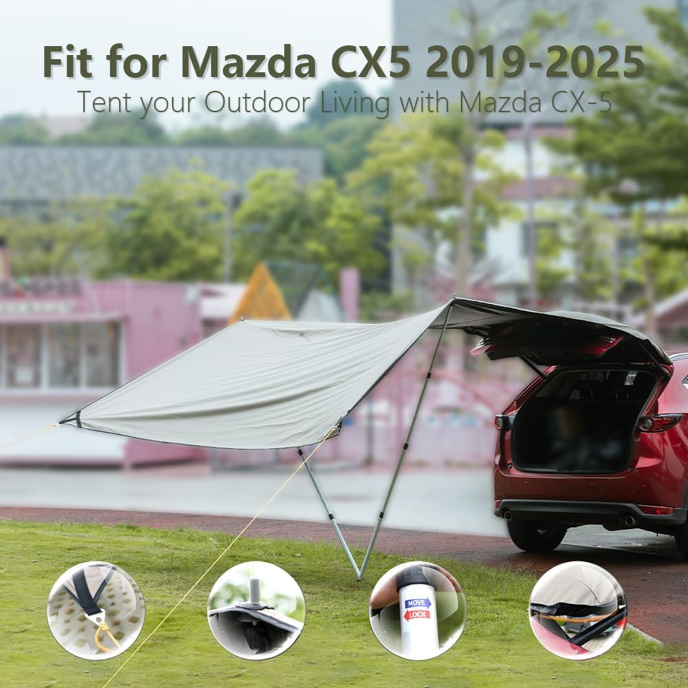 SUV Tailgate Tent Canopy for Car Camping – Precise Fit for Mazda CX-5 2017-2025, Waterproof Outdoor Awning Shelter 156"x72", Easy Solo Setup Portable Car Camping Tent for Beach Road Trip