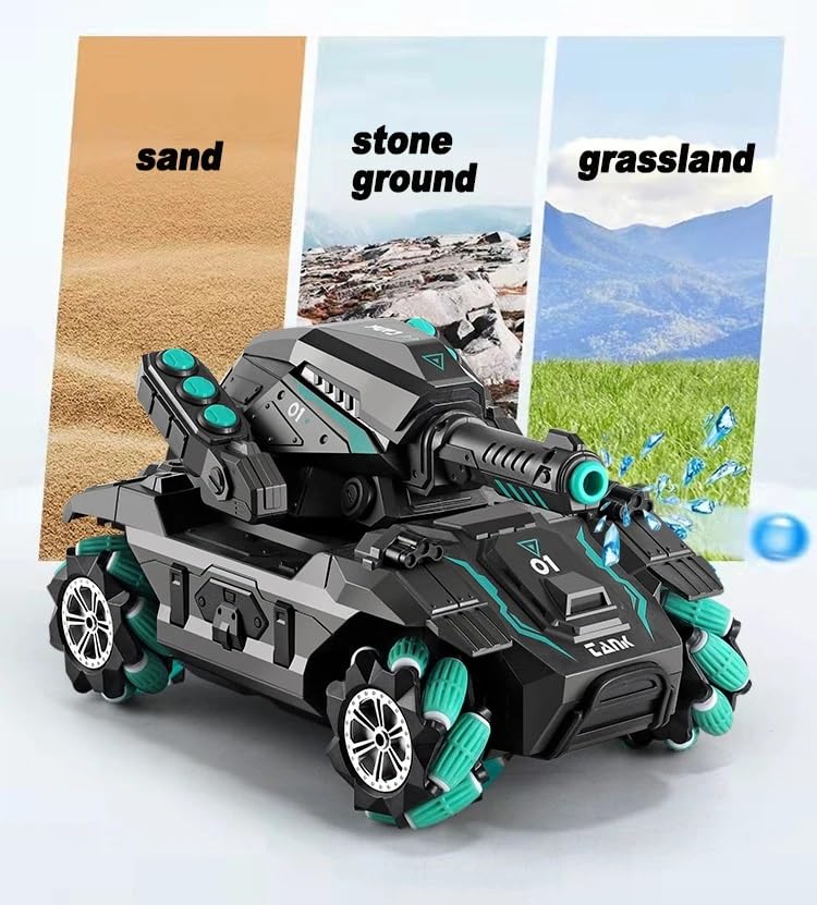 Image of Toyshine Water Ball Shooter Remote Control RC Car Tank with Crab Movement, Watch Remote, Feature Toy 360 Rotating Stunt for Kids Boys Girls - Green