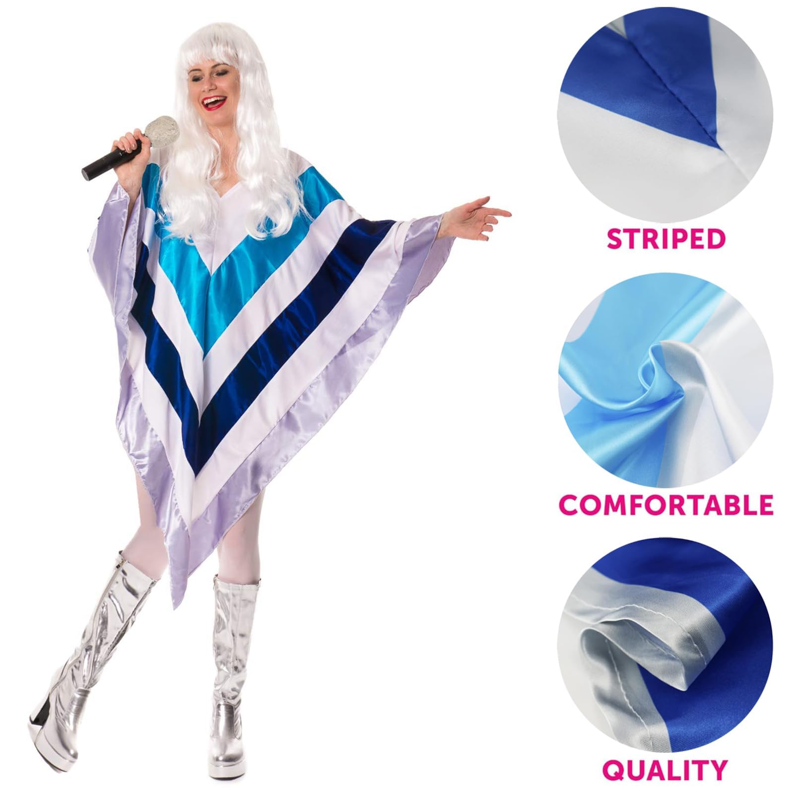 Abba Fancy Dress Costume, 70s Pop Poncho Adults, 70s Fancy Dress Women Accessories Disco Costumes - Image 4